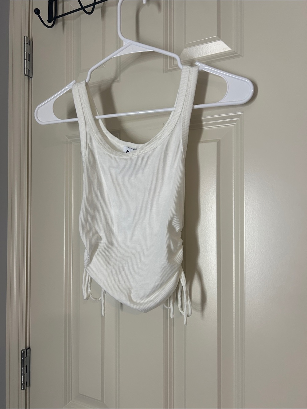 Princess Polly White Ribbed Drawstring Tank Top